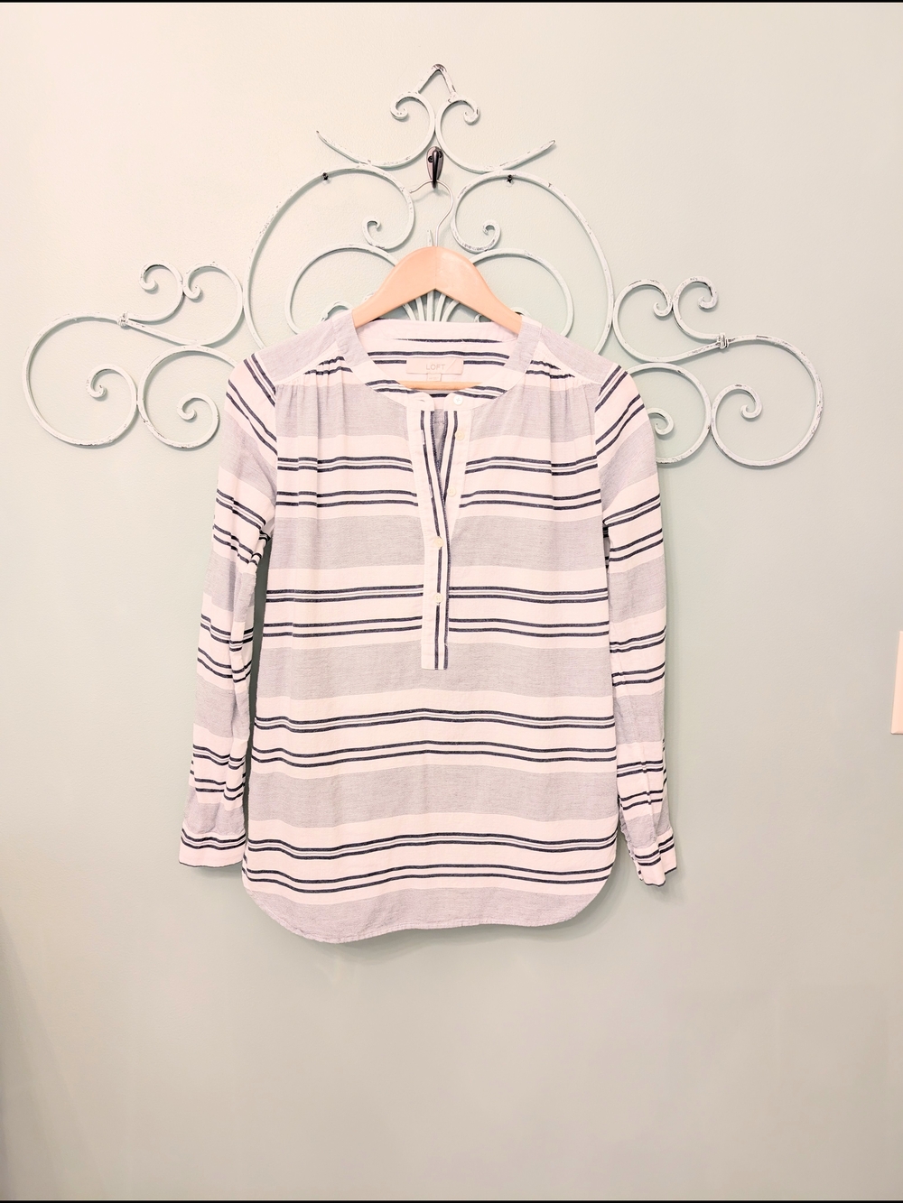 LOFT Navy and White Striped Tunic Top